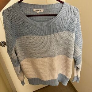 Miracle Women's Blue and Cream Striped Sweater